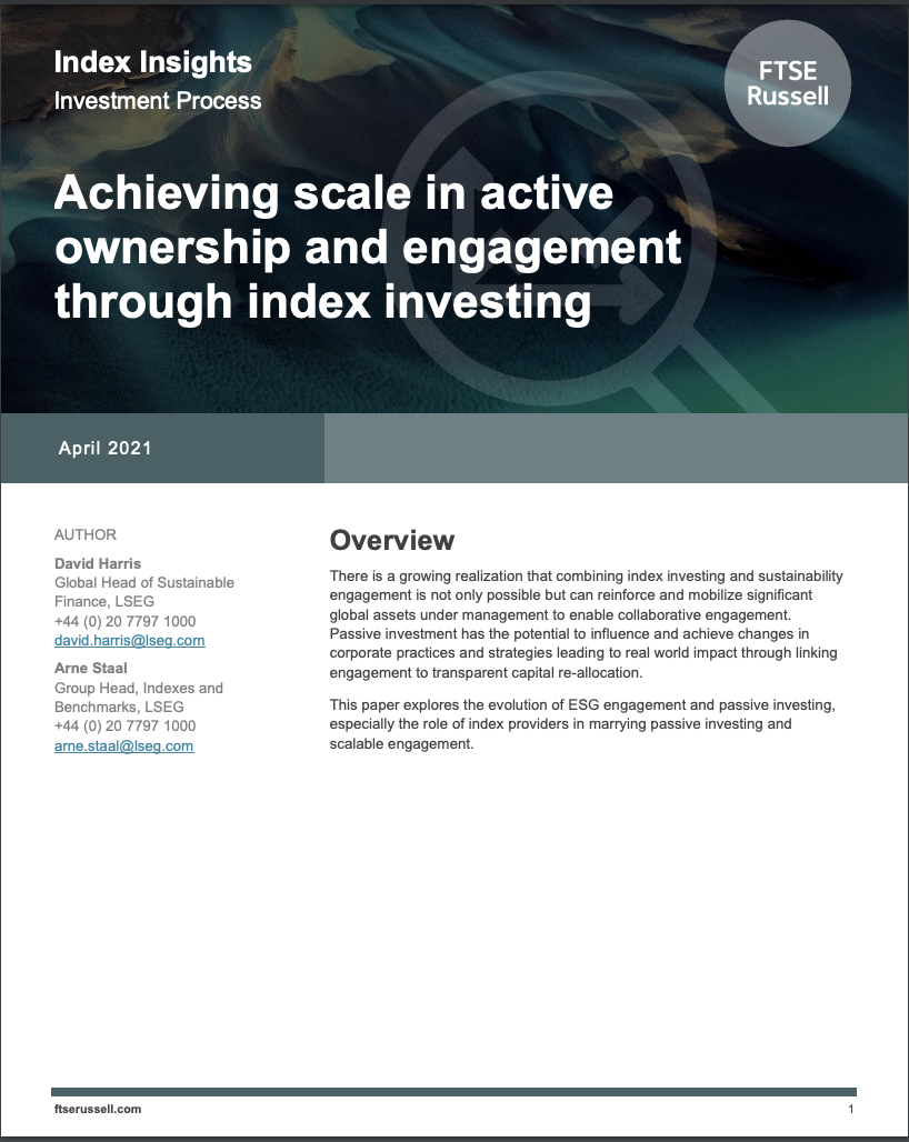 Achieving scale in active ownership and engagement through index investing