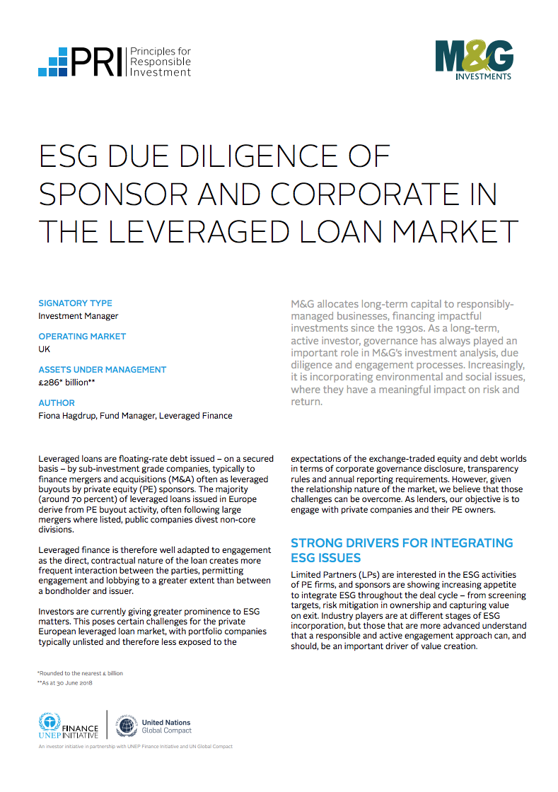 M&G Investments | ESG due diligence of sponsor and corporate in the ...