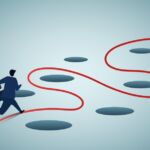 Illustration showing man avoiding pitfalls.