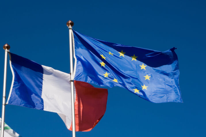 Flags of the European Union and France Flags of the European Union and France flying in the wind