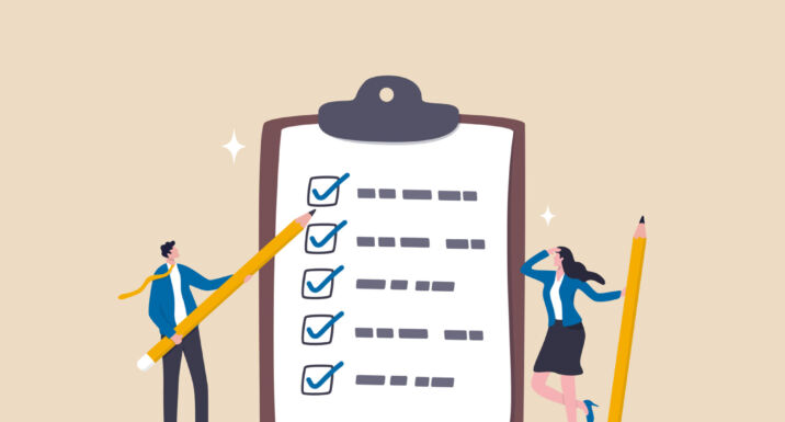 Task checklist, clipboard with to do list checkmark, task management to track work completion, accomplishment, survey or questionnaire concept, business people with pencil and checklist clipboard.