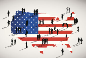 Asset owners slam proposed US diversity reporting rescission Silhouettes of people standing on the US flag.