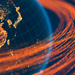 Climate engagement: Systemic stewardship rises up the agenda amid global headwinds Global development capital illustrated by lines of light orbiting the globe