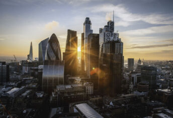 Sunset Over London's Financial District, England, UK
