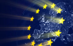 European Union flag on Earth background.