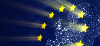 European Union flag on Earth background.