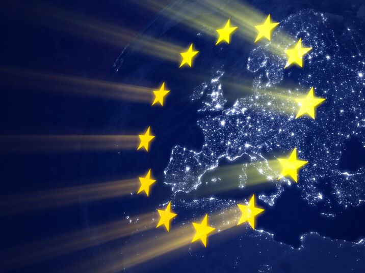 European Union flag on Earth background.
