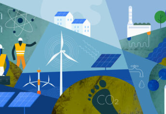 Flat vector illustration including abstract acrylic textures. Creating greener future with sustainable and renewable energy sources.