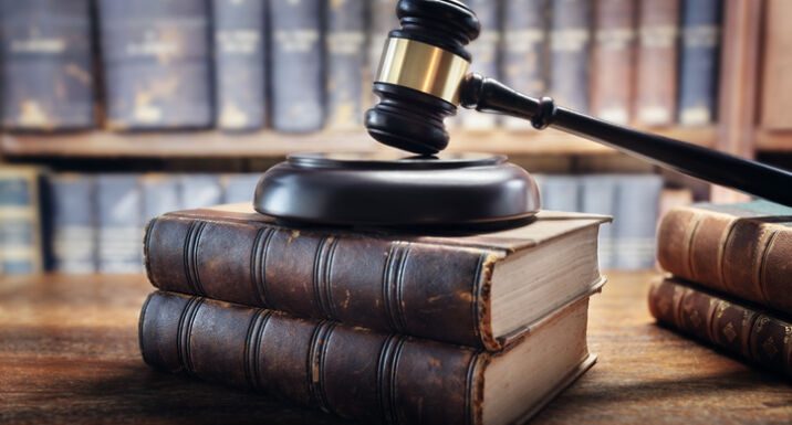 Florida’s First Street lawsuit ‘could spark ESG data provider pile-on’ Judge gavel and law books in court, law and justice background concept