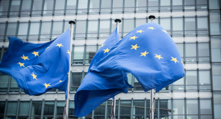 EU flags in front of the European Commission