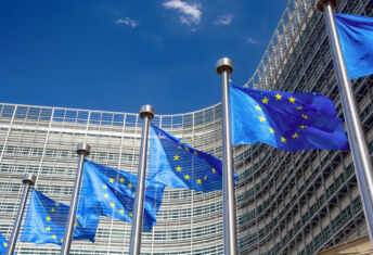 EU flags near of European Commission building