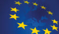 Image of the European Union flag laid over a map of Europe.