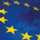 Image of the European Union flag laid over a map of Europe.