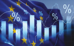 Image of graphs and statistics laid out over the EU flag.