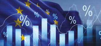 Image of graphs and statistics laid out over the EU flag.