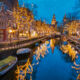 Amsterdam canal scene at night
