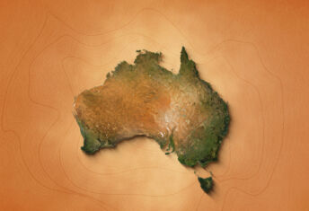 The video showcases an animation of a realistic map of Australia set against a brown vintage paper background. It utilizes a zooming effect, allowing viewers to closely examine the continent, revealing its geographical features and details.