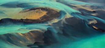 Aerial photo of glacial rivers of Iceland