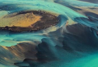 Aerial photo of glacial rivers of Iceland