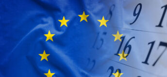 The flag of European Union with calendar of the month in the background