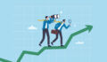 Big read: Is sustainable finance finding its feet again? Business forecast, prediction or analysis, vision to see new opportunity, examine or inspect future ahead, search or discover opportunity, businessman look through binoculars to forecast future. - stock illustration