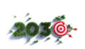 Getty, 2025 and bull's eye target made of green grass on white background. Horizontal composition with clipping path. Sustainable development goals concept.